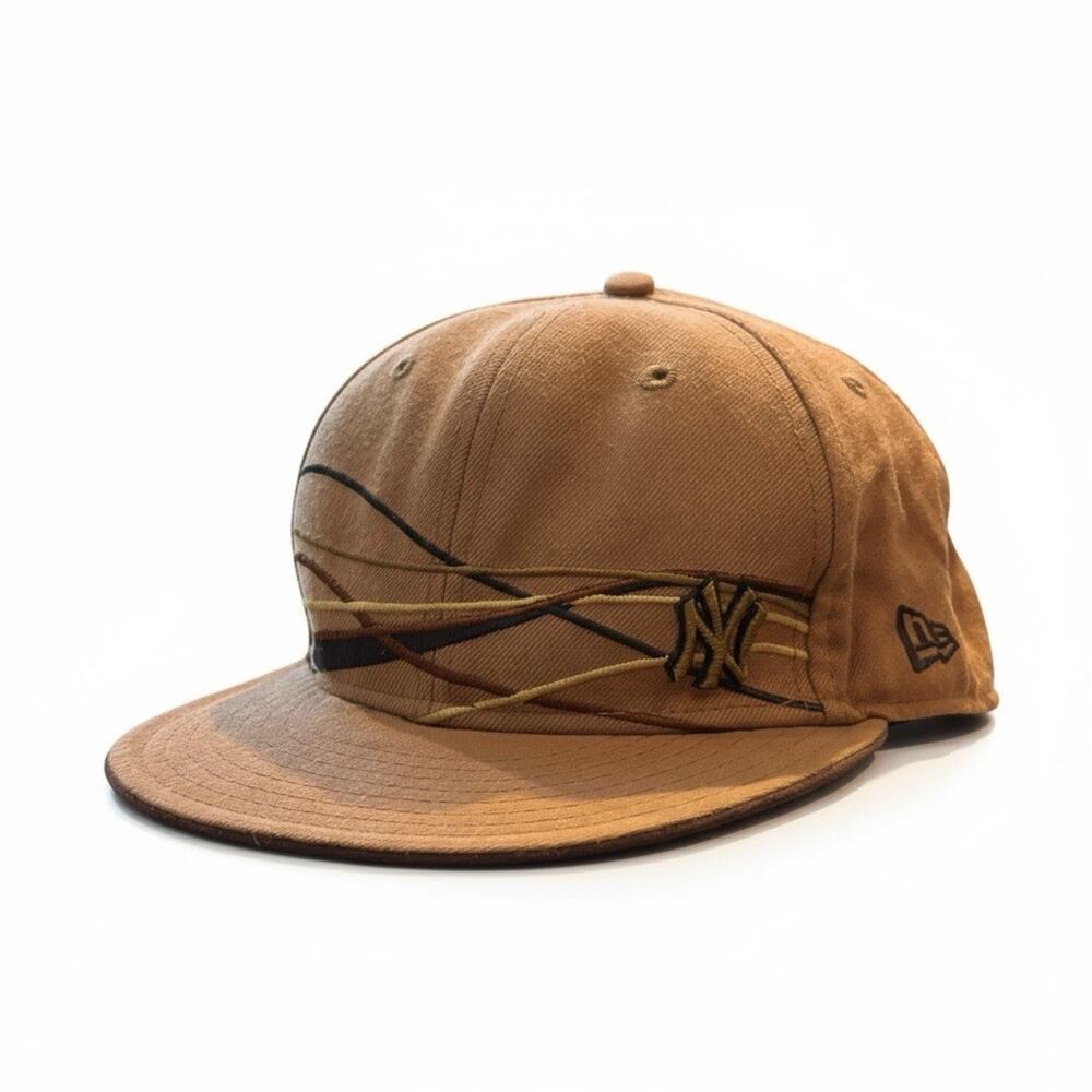 New Era 59FIFTY NY Yankees Fitted Hat Tan Brown Embroidered Strap Size 7 7/8